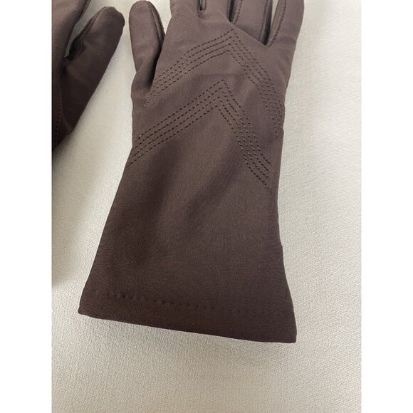 Vintage Isotoner Brown Nylon Leather Trim Driving Gloves Women One Size - Picture 3 of 8